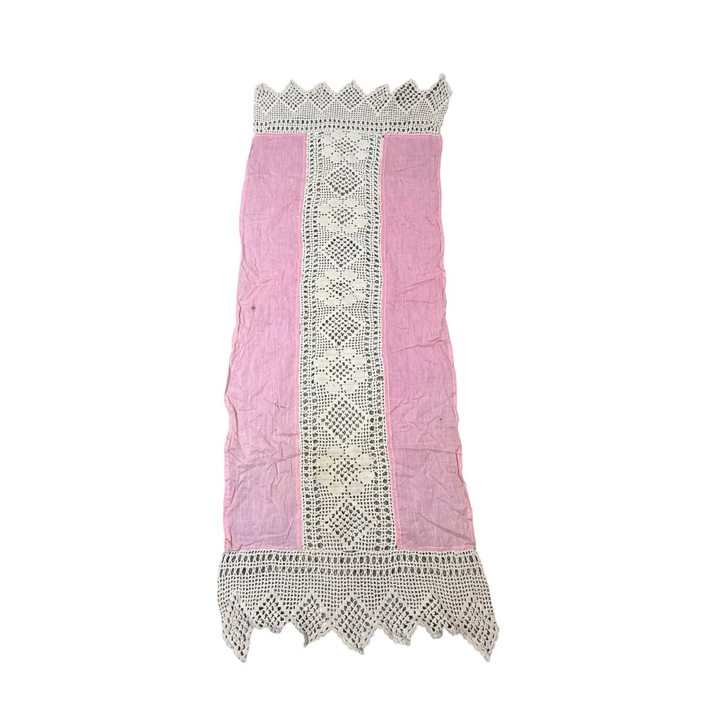 Vintage Pink Cream Crochet Lace Table Runner Handmade shabbychic cottagecore